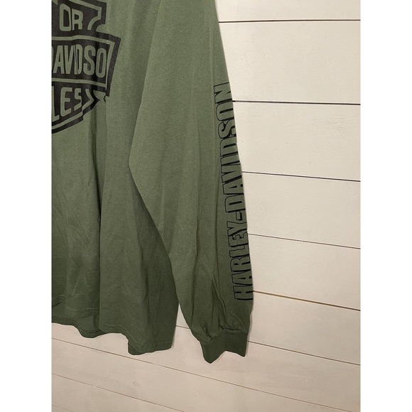 Harley Davidson Mens Long Sleeve Large Shirt‎ Army Green Richmond Virginia Logo - Picture 2 of 6
